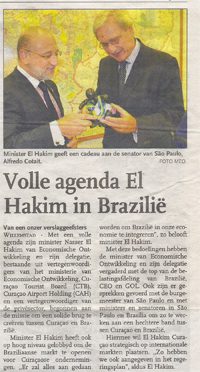 Antilliaans dagblad: Volle agenda El Hakim in Brazilie